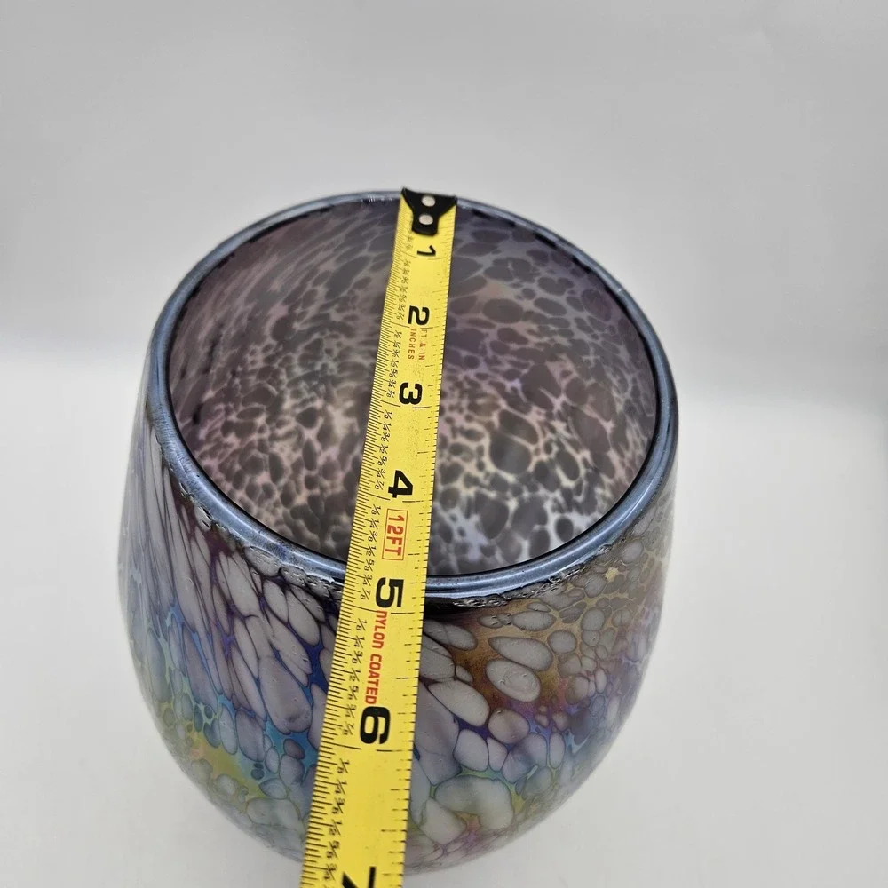 Purple Handblown Art Glass Vase Iridescent Confetti Splatter Large 9.5